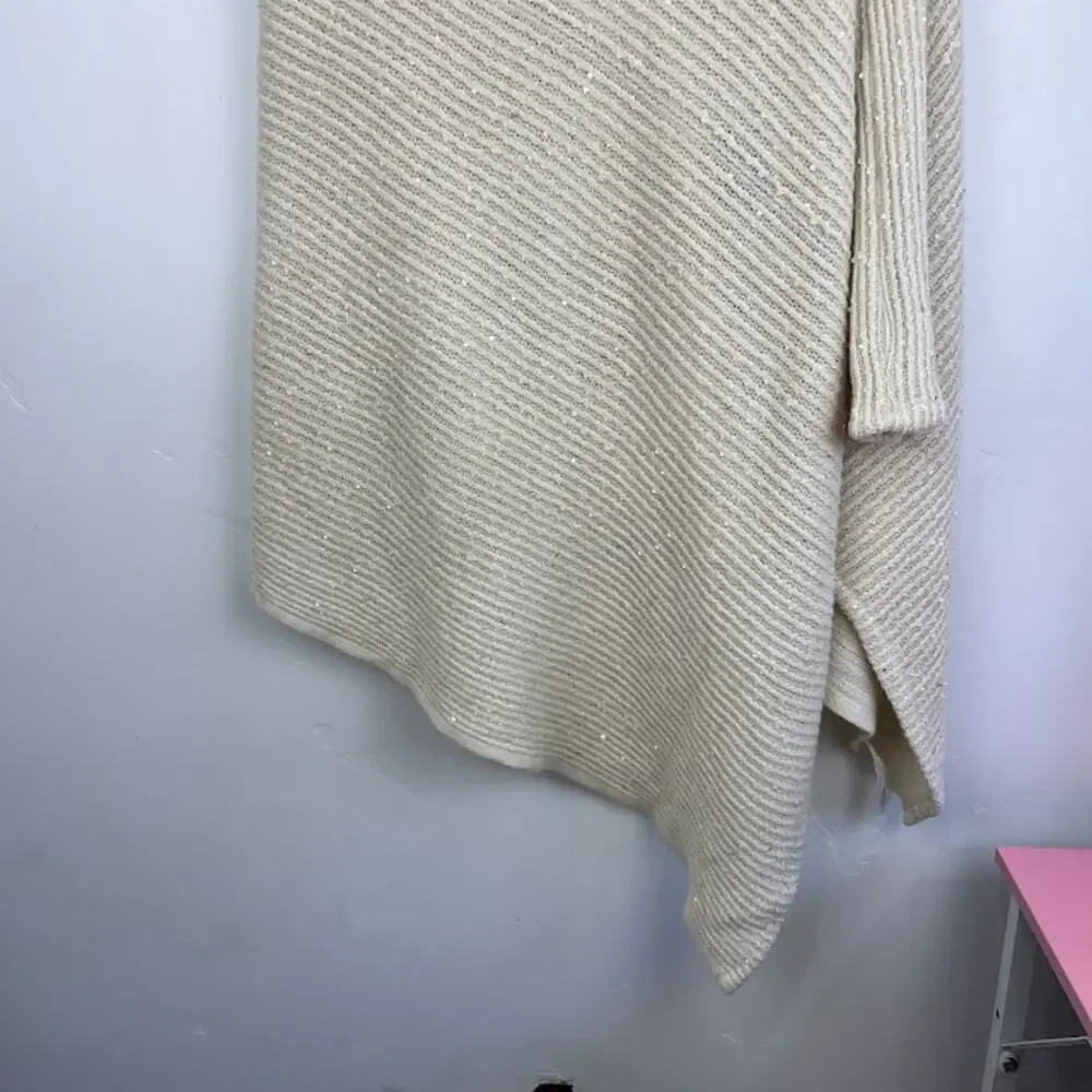 Anthropologie Do everything in love cream sequin cowl neck poncho one size